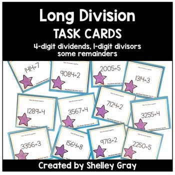 Main image for Long Division Task Cards: 4-digit by 1-digit, some remainders