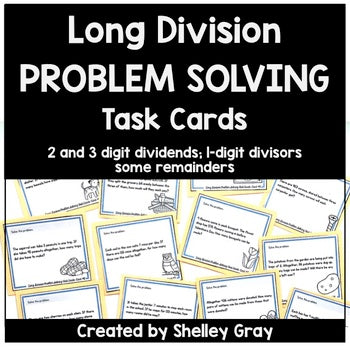 Long Problems Math Cards Long Division Problem Solving Task Cards - 2 and 3 by 1-digit, some re ...