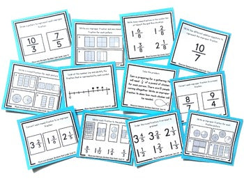 Image of Mixed and Improper Fractions Task Cards - Fraction Practice