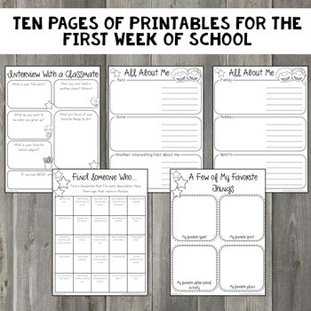 Image of Back To School Printables - Activities for the First Week Back