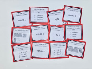 Image of Expanded Form Task Cards for Place Value to 1,000 