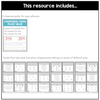 Image of Compare and Order Place Value Task Cards - Numbers to 1,000 