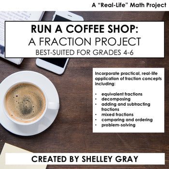 Main image for Fraction Math Project with 4th 5th 6th Fraction Activities - Run a Coffee Shop