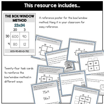 Image of Box or Window Method - Multi-Digit Multiplication Task Cards