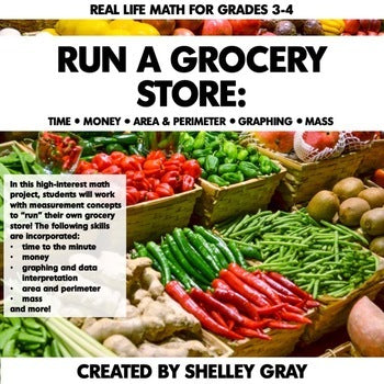 Main image for Measurement Math Project - Time, Money, Graphing, Area - Run a Grocery Store