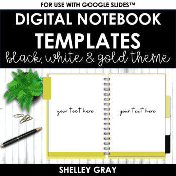 Main image for DIGITAL Notebook Templates: Black, White & Gold Theme | Commercial Use
