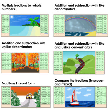 Image of DIGITAL Fraction Mystery Pictures - Mixed Improper Convert Add Subtract