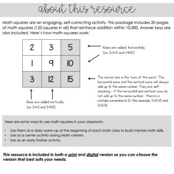 Image of Addition to 10,000 - Fun Self-Checking Math Squares for Addition Practice