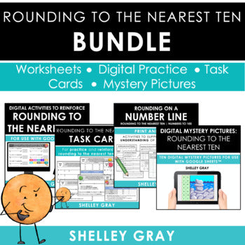 Main image for Rounding to the Nearest 10 Bundle - Worksheets Task Cards Digital Practice