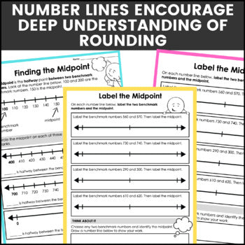 Image of Rounding to Nearest 100 & 10 Within 1,000 on a Number Line Rounding Worksheets