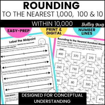 Main image for Rounding to the Nearest 1,000, 100 & 10 to 10,000 on a Number Line Worksheets