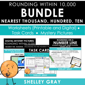Main image for Rounding Within 10,000 BUNDLE | Worksheets, Task Cards, Digital Practice