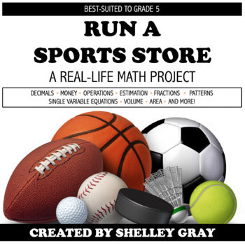 Main image for 5th Grade Math Project - Decimals Money Estimation Fractions Area - Sports Store