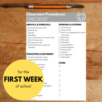 Main image for Back to School Classroom Procedures Free Checklist