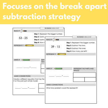Break Apart Subtraction Strategy Math Mats, CRA Model Independent Math ...