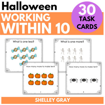 Main image for Halloween Task Cards for Working with Numbers to 10 - Make 10 One More One Less
