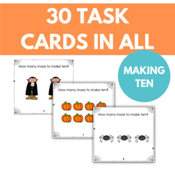 Image of Halloween Task Cards for Working with Numbers to 10 - Make 10 One More One Less