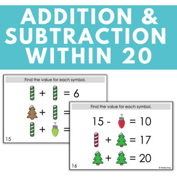 Image of Christmas Math Logic Problems, Puzzles for Addition & Subtraction Within 20