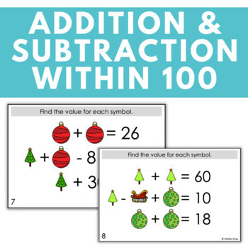 Image of Christmas Math Logic Problems, Puzzles for Addition & Subtraction Within 100