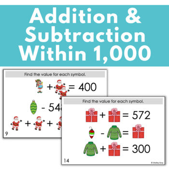 Image of Christmas Math Logic Problems, Puzzles for Addition & Subtraction Within 1,000