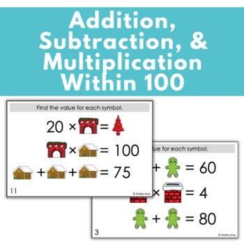 Image of Christmas Math Logic Problems, Puzzles for Add, Subtract, Multiply Within 100