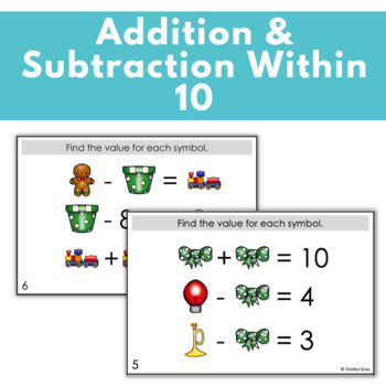 Image of Christmas Math Logic Problems, Puzzles for Addition & Subtraction Within 10