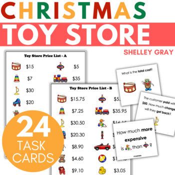 Main image for Christmas Money, Addition, Subtraction Task Cards, Toy Store Theme