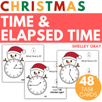 Main image for Christmas Time and Elapsed Time Task Cards, time to 15 minutes and 5 minutes