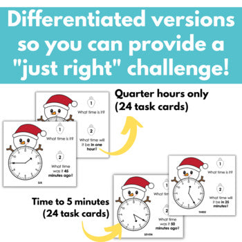 Image of Christmas Time and Elapsed Time Task Cards, time to 15 minutes and 5 minutes