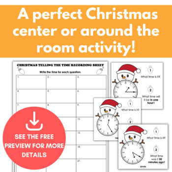 Image of Christmas Time and Elapsed Time Task Cards, time to 15 minutes and 5 minutes