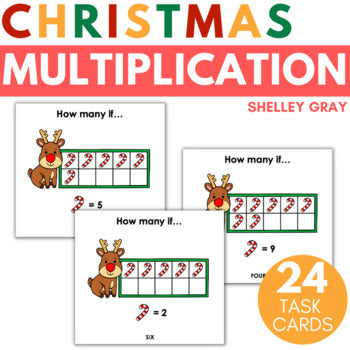 Main image for Christmas Multiplication Task Cards for Basic Facts, Using Ten Frames