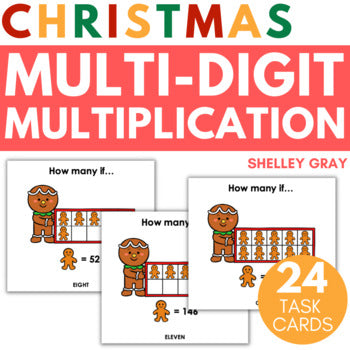 Main image for Christmas Multi-Digit Multiplication Task Cards, Using Ten Frames