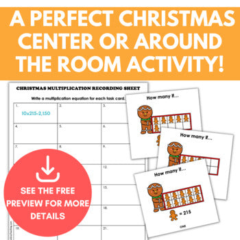 Image of Christmas Multi-Digit Multiplication Task Cards, Using Ten Frames