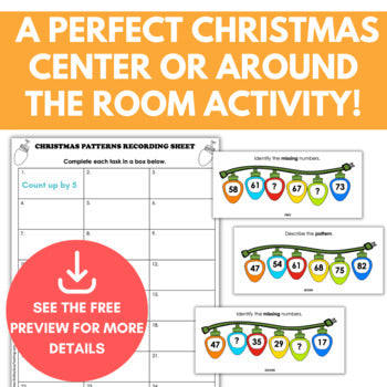Image of Christmas Skip-Counting Patterns Task Cards, Increasing & Decreasing Within 100