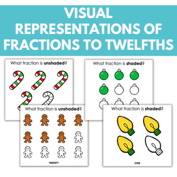 Image of Christmas Fractions Task Cards, Identifying Fractions to Twelfths
