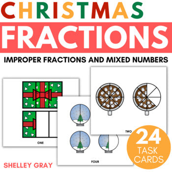 Main image for Christmas Improper Fractions and Mixed Numbers Task Cards