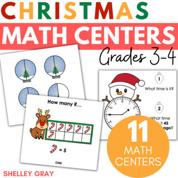 Main image for Christmas Math Centers Task Card Bundle for Grades 3-4