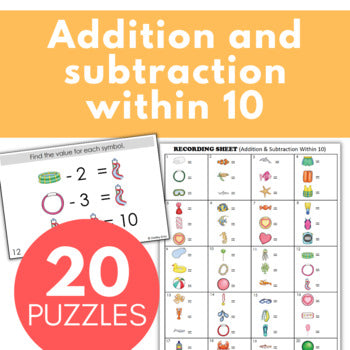 Image of Math Logic Problems, Puzzles for Addition & Subtraction Within 10