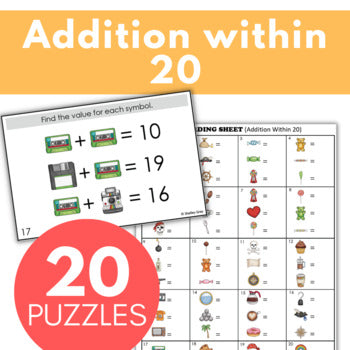 Image of Math Logic Problems, Puzzles for Addition Within 20, Problem-Solving