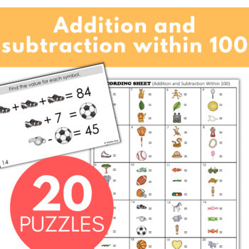 Image of Math Logic Problems, Puzzles for Addition & Subtraction Within 100