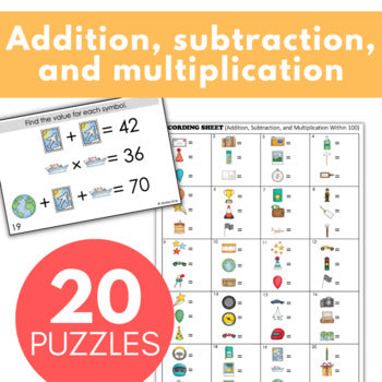 Image of Math Logic Problems, Puzzles for Addition Subtraction Multiplication Within 100