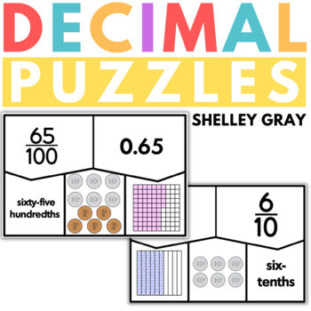 Main image for Decimal and Fraction Puzzles Tenths and Hundredths, Convert Decimals & Fractions