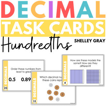 Main image for Decimal Task Cards for Hundredths, Connecting Decimals to Fractions