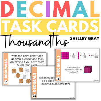 Main image for Decimal Task Cards for Thousandths, Connecting Decimals to Fractions