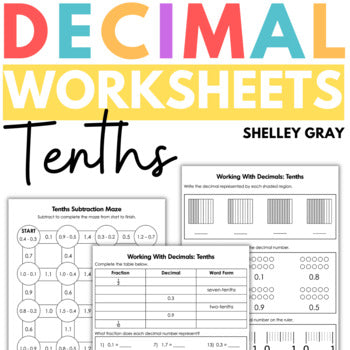 Main image for Decimal Worksheets Tenths, Connect Decimals to Fractions, Visual Models & More
