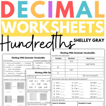 Main image for Decimal Worksheets Hundredths, Connect Decimals to Fractions and Visual Models