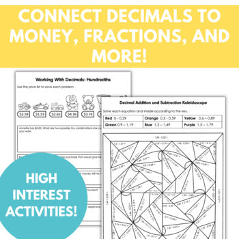Image of Decimal Worksheets Hundredths, Connect Decimals to Fractions and Visual Models