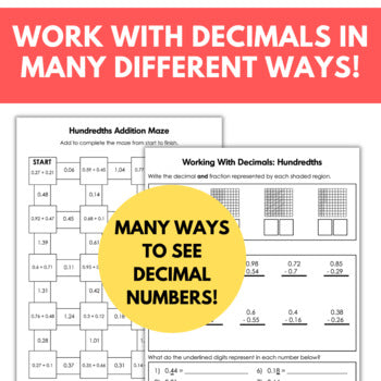Image of Decimal Worksheets Hundredths, Connect Decimals to Fractions and Visual Models